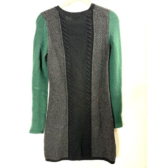 Theory 100% Wool Colorblock Green Cable Knit Holiday Party Office Sweater Dress - Picture 5 of 6